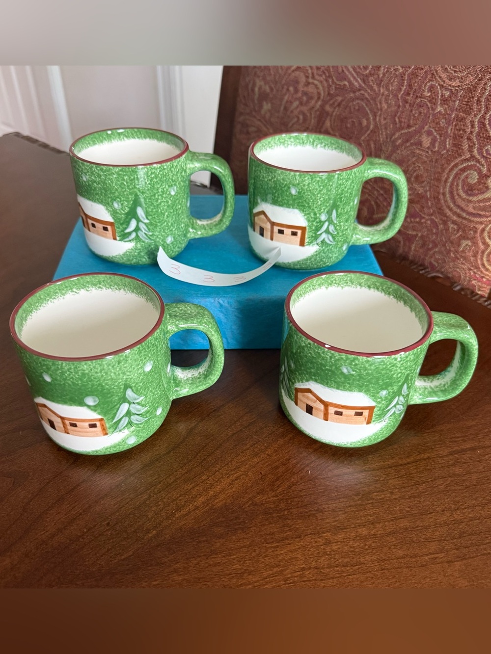 Set of 4 The Cellar LOG CABIN Christmas Holiday Coffee / Tea Mugs 2000 *READ* #3